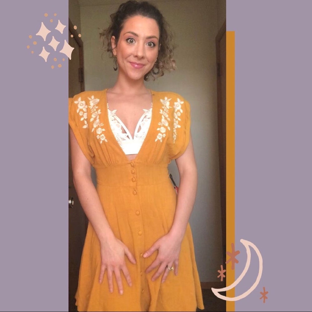 Mustard embroidered unique dress